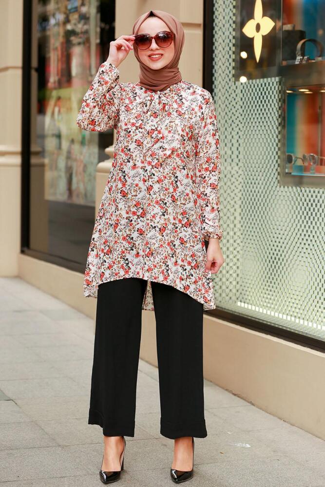Ecru- Nayla Collection - Tunique Hijab 40271E - 1
