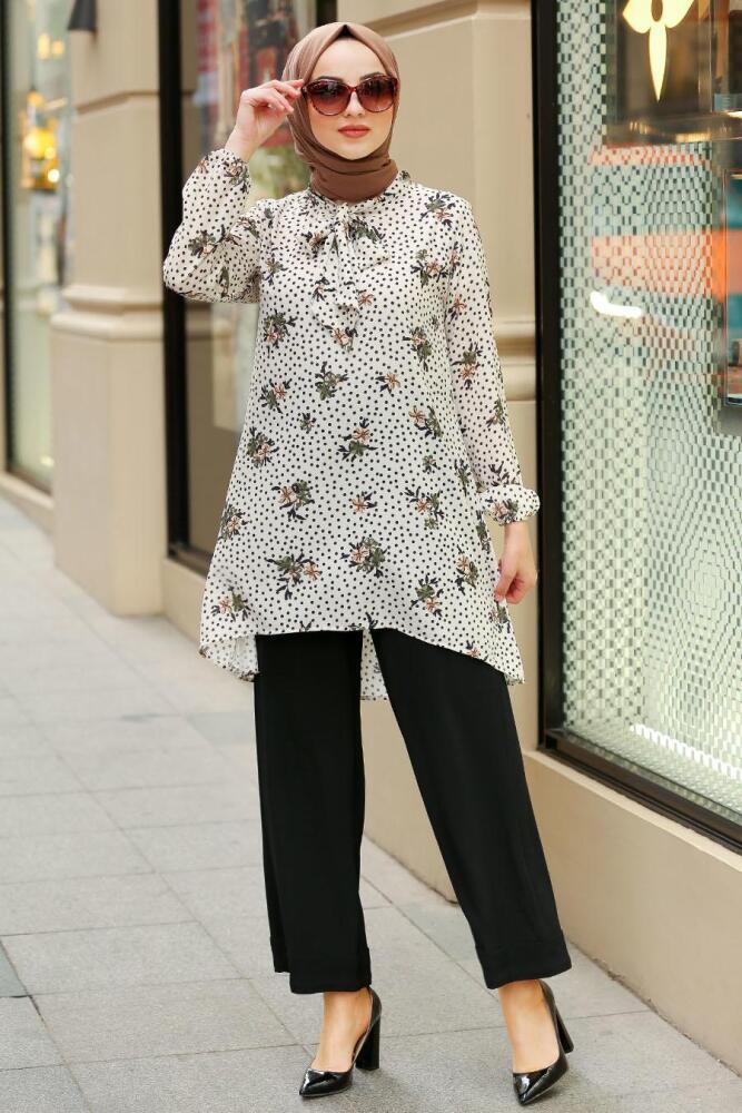 Ecru - Nayla Collection - Tunique Hijab 40273E - 1