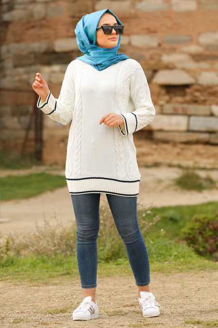 Ecru - Neva Style - Hijab Knitwear Tunic 15489E