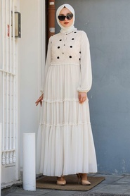 Ecru-Neva Style-Hijab Robe-22180E - Thumbnail