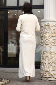 Ecru - Neva Style - Robe En Tricot Hijab 15369E - Thumbnail