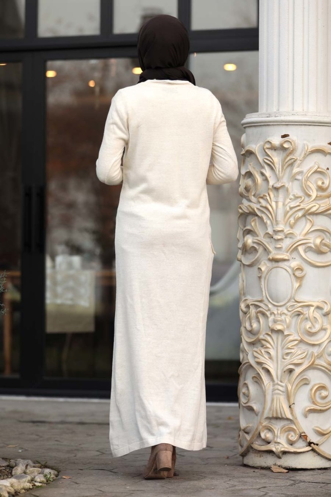 Ecru - Neva Style - Robe En Tricot Hijab 15369E - 3