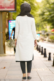 Ecru - Neva Style - Tunique En Tricot Hijab 15379E - Thumbnail