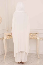 Ecru-Tesettürlü Abiye Elbise - Robe de Soirée Hijab 3754E - Thumbnail