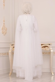 Ecru - Tesettürlü Abiye Elbise - Robe de Soirée Hijab - 3906E - Thumbnail