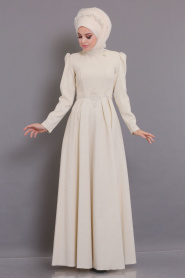 Ecru - Tesettürlü Abiye Elbise - Robes de Soirée 36550E - Thumbnail