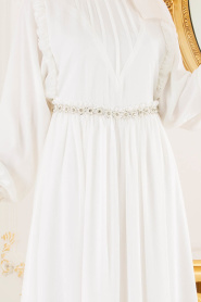 Ecru - Tesettürlü Abiye Elbise - Robes de Soirée 3742E - Thumbnail