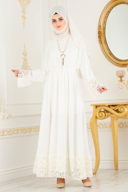 Ecru - Tesettürlü Abiye Elbise - Robes de Soirée 37581E