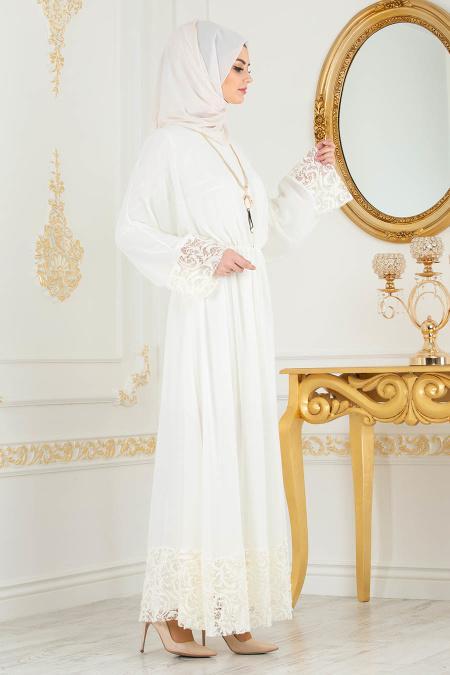 Ecru - Tesettürlü Abiye Elbise - Robes de Soirée 37581E - 2