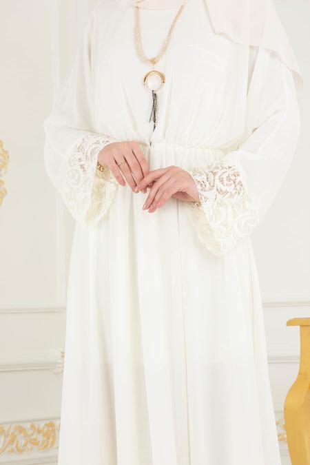 Ecru - Tesettürlü Abiye Elbise - Robes de Soirée 37581E - 3