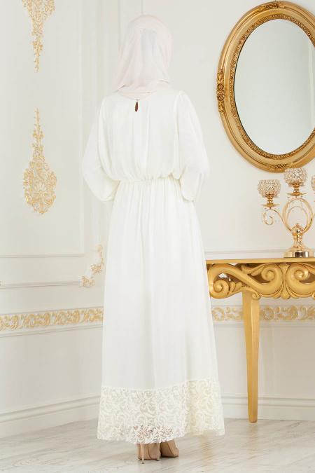Ecru - Tesettürlü Abiye Elbise - Robes de Soirée 37581E - 4