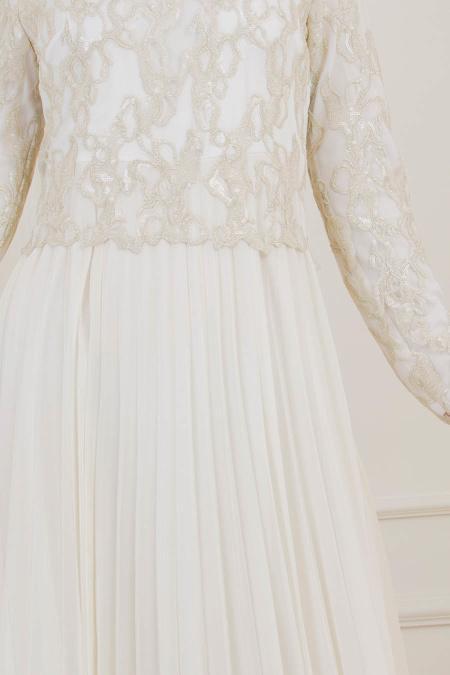 Ecru - Tesettürlü Abiye Elbise - Robes de Soirée 8240E - 2