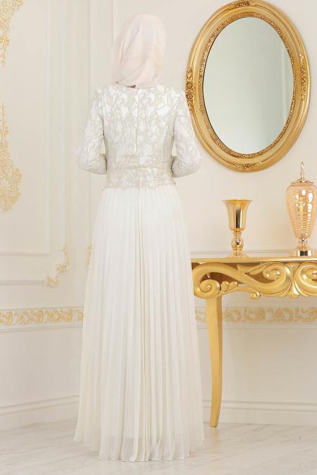 Ecru - Tesettürlü Abiye Elbise - Robes de Soirée 8240E - 3
