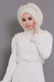 Ecru - Tesettürlü Abiye Elbise - Robes de Soirée Hijab 190201E - Thumbnail