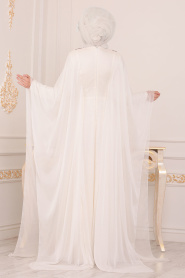 Ecru- Tesettürlü Abiye Elbise - Robes de Soirée Hijab 190701E - Thumbnail