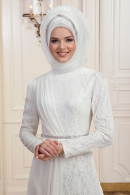 Ecru - Tesettürlü Abiye Elbise - Robes de Soirée Hijab 191901E - Thumbnail