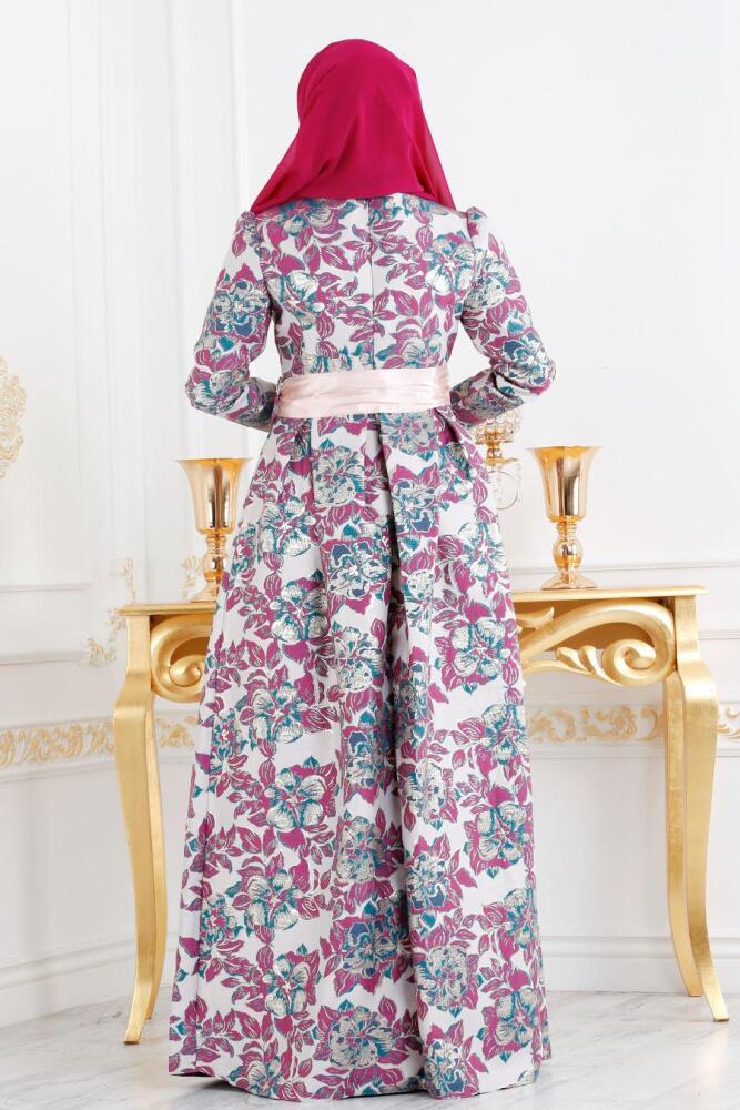 Ecru - Tesettürlü Abiye Elbise - Robes de Soirée Hijab 24411E - 3