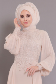 Ecru - Tesettürlü Abiye Elbise - Robes de Soirée Hijab 46220E - Thumbnail