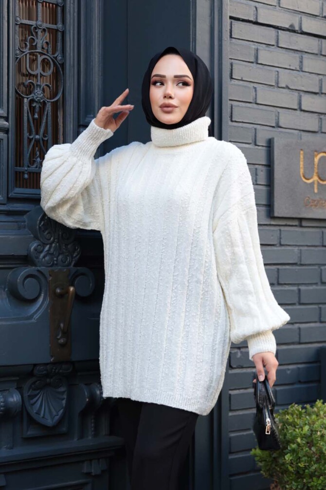 Ekru Tesettür Triko Kazak Tunik 27502E - 2