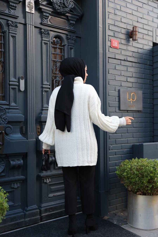 Ekru Tesettür Triko Kazak Tunik 27502E - 3