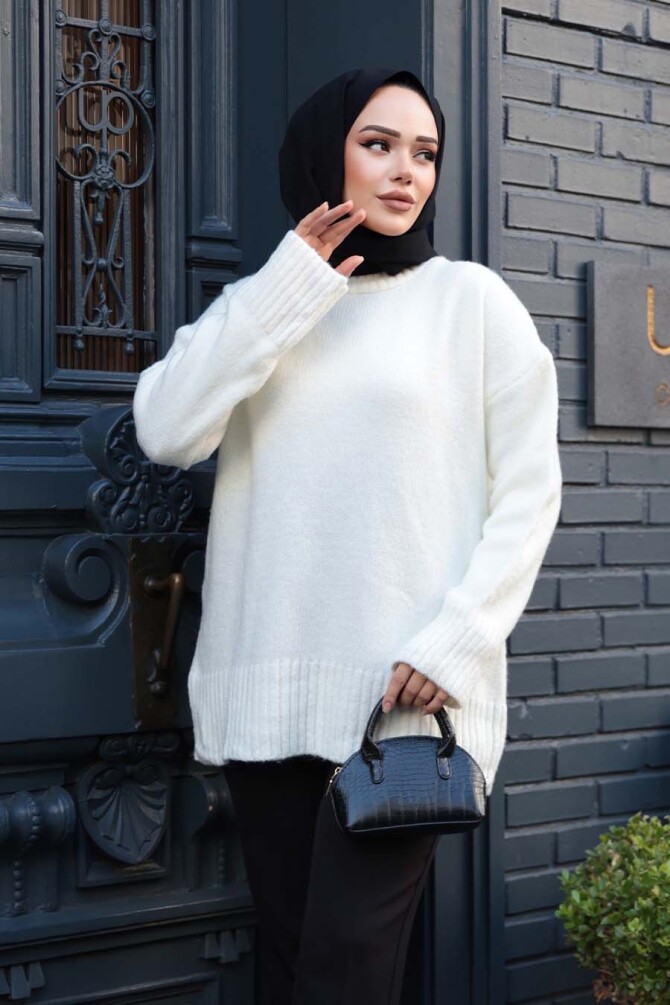 Ekru Tesettür Triko Kazak Tunik 55551E - 2