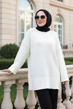 Ekru Tesettür Triko Kazak Tunik 70012E - 1