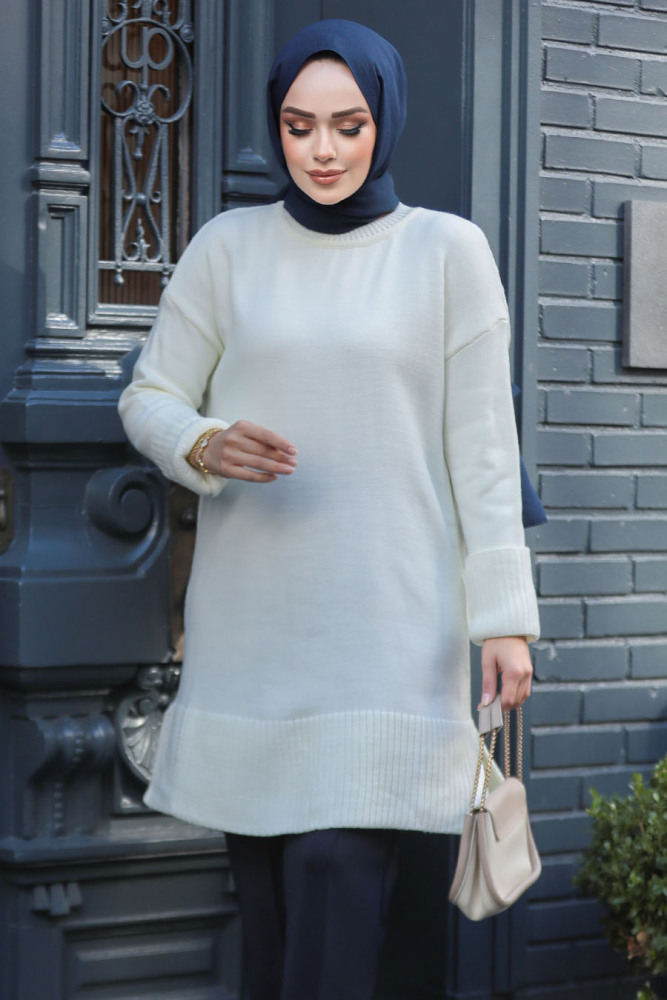 Ekru Tesettür Triko Kazak Tunik 71501E - 3