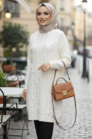 Ekru Tesettür Triko Kazak Tunik 87703E - 1