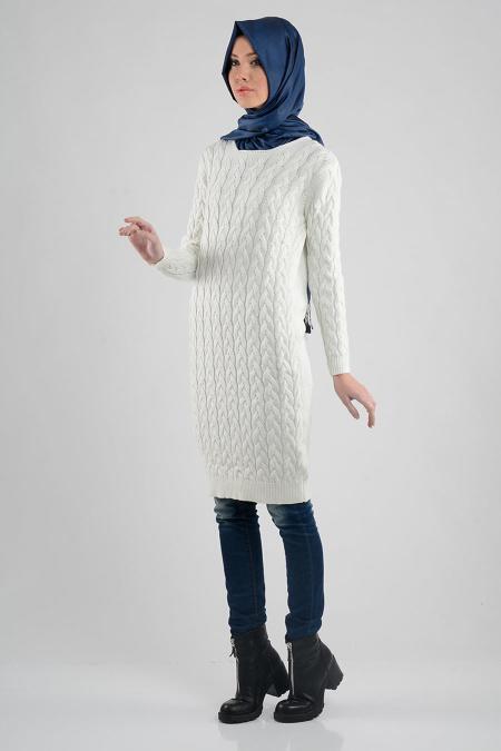Ekru Triko Tesettür Tunik 3061E - 2