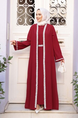 Elbiseli Bordo Tesettür İkili Takım 76852BR 