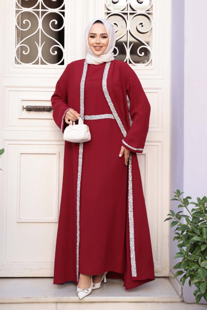 Elbiseli Bordo Tesettür İkili Takım 76852BR - 2