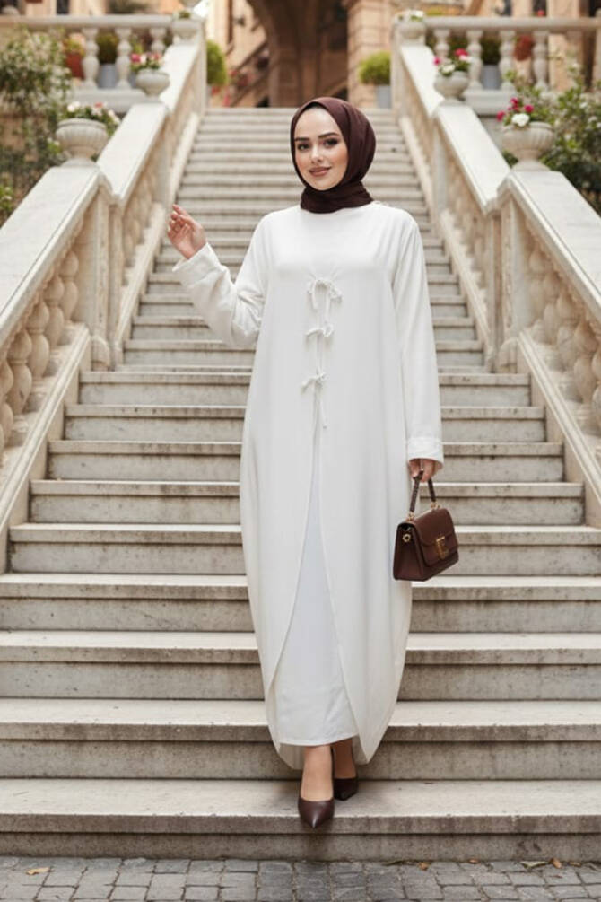 Elbiseli Ekru Tesettür İkili Takım 76091E - 1