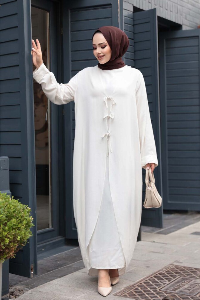 Elbiseli Ekru Tesettür İkili Takım 76091E - N.S NEVA STYLE