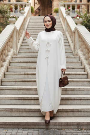 Elbiseli Ekru Tesettür İkili Takım 76091E 