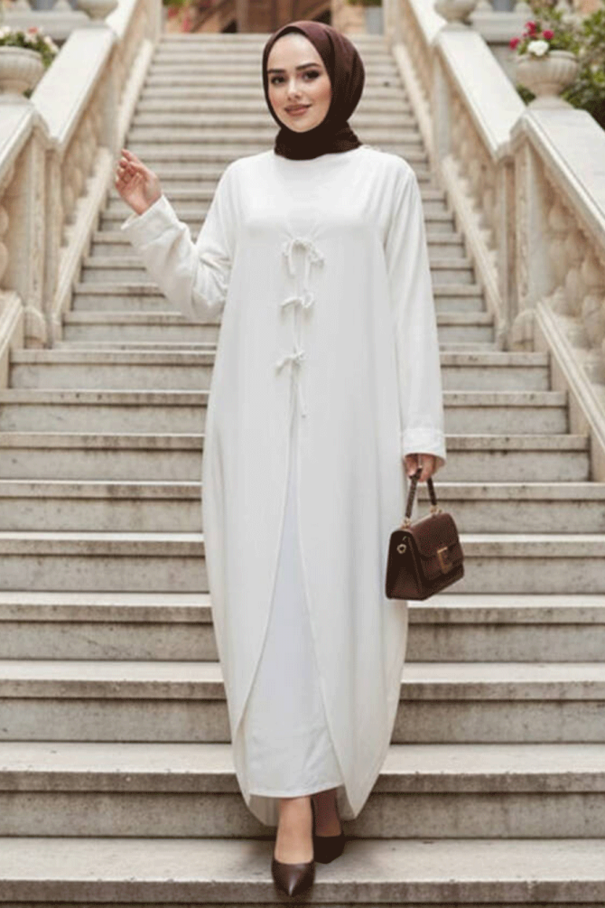 Elbiseli Ekru Tesettür İkili Takım 76091E - 1