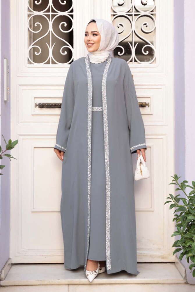 Elbiseli Gri Tesettür İkili Takım 76852GR - 2