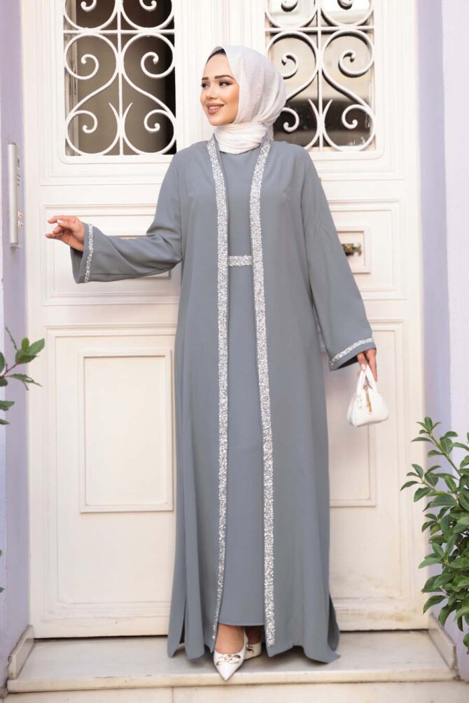 Elbiseli Gri Tesettür İkili Takım 76852GR - 3