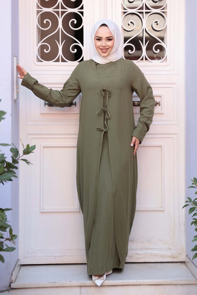 Elbiseli Haki Tesettür İkili Takım 76091HK - 1