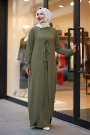 Elbiseli Haki Tesettür İkili Takım 76091HK 