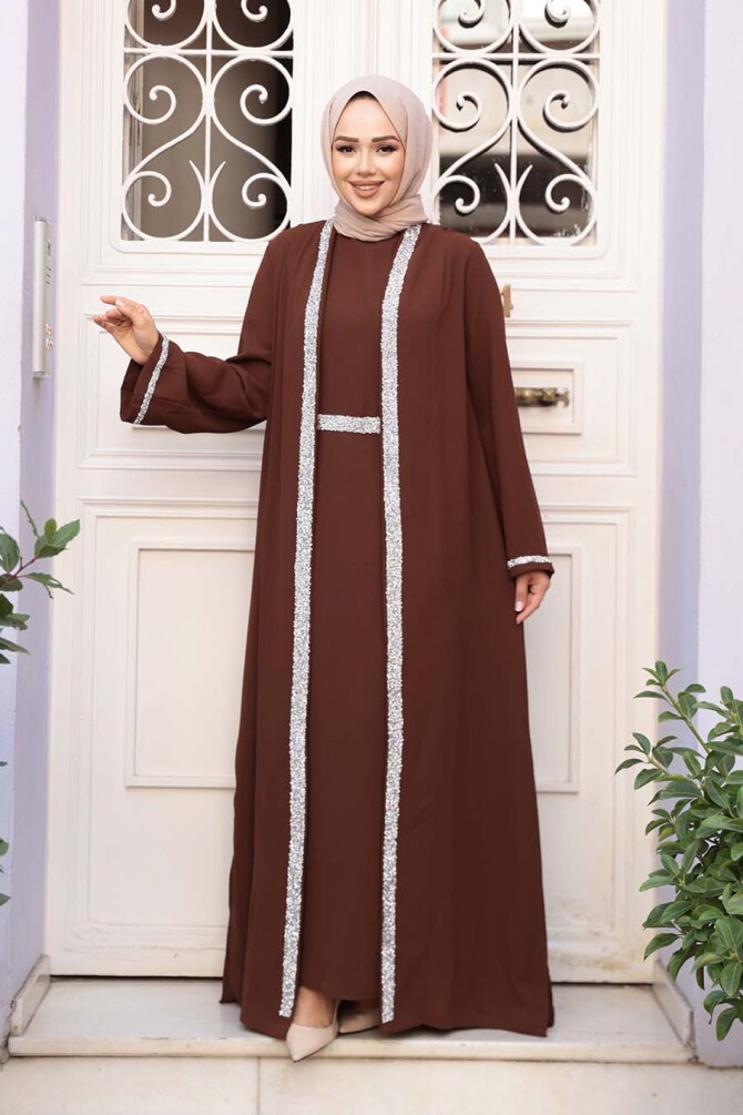 Elbiseli Kahverengi Tesettür İkili Takım 76852KH - 3
