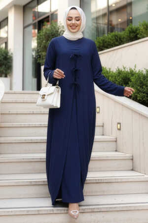 Elbiseli Lacivert Tesettür İkili Takım 76091L 