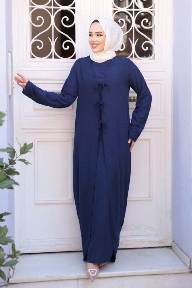 Elbiseli Lacivert Tesettür İkili Takım 76091L - N.S NEVA STYLE