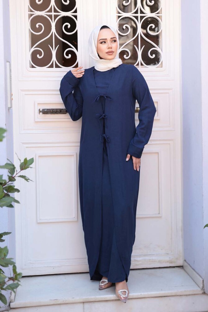 Elbiseli Lacivert Tesettür İkili Takım 76091L - 3