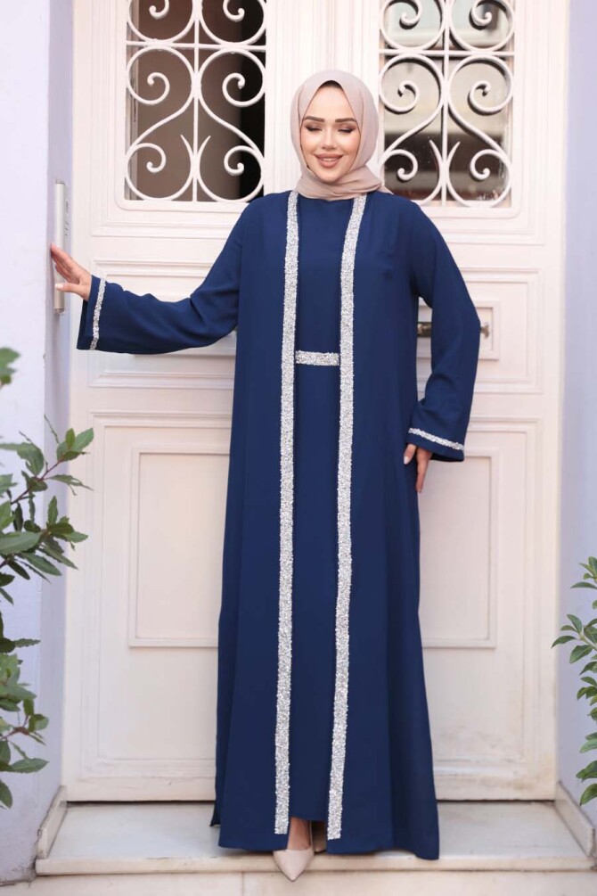 Elbiseli Lacivert Tesettür İkili Takım 76852L - 3