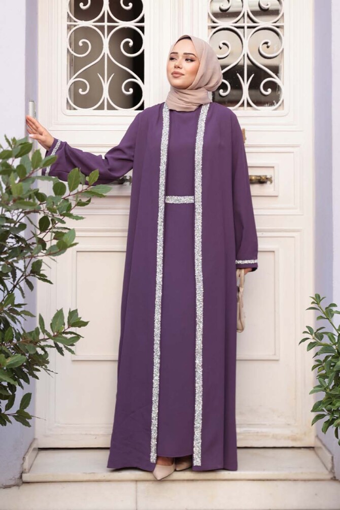 Elbiseli Lila Tesettür İkili Takım 76852LILA - 1