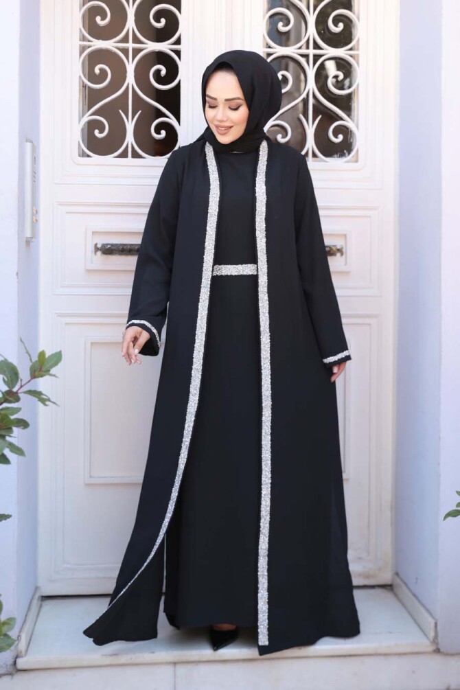 Elbiseli Siyah Tesettür İkili Takım 76852S - 1