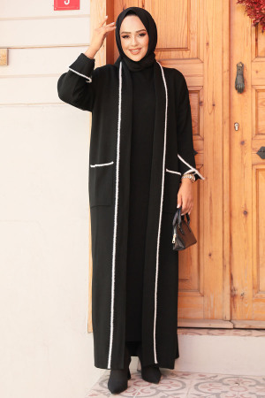 Elbiseli Siyah Tesettür Triko İkili Takım 50113S - 1