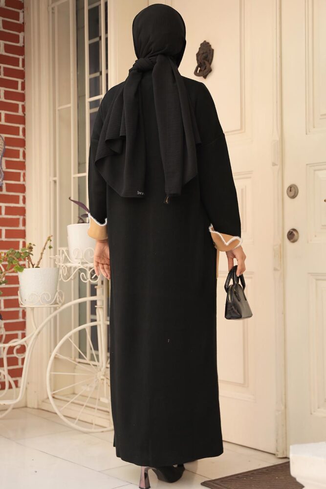 Elbiseli Siyah Tesettür Triko İkili Takım 50192S - 3