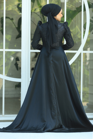 Elegant Black Islamic Clothing Evening Gown 22924S - 5