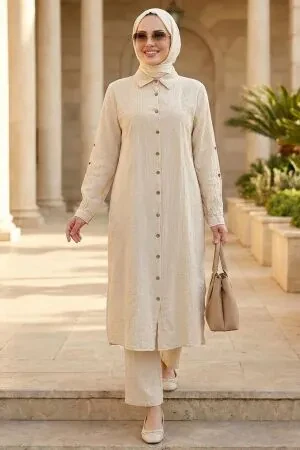 Embroidery-Detail Beige Strawberry-texture fabric Modest Set 32100BEJ 